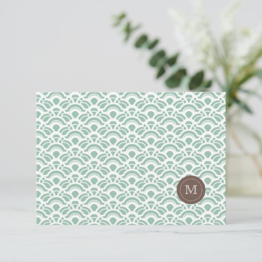 Foto: Licht Jade Patroon & Monogram Bedankkaart (Staand voorkant)