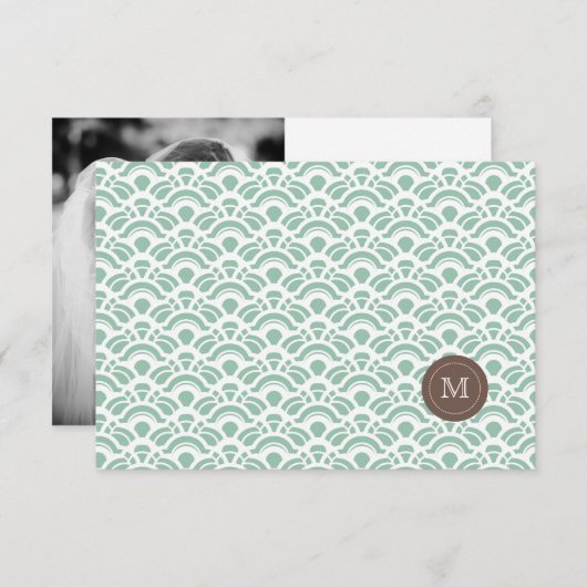 Foto: Licht Jade Patroon & Monogram Bedankkaart (Voorkant / Achterkant)