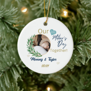 Foto lijst, blauw, Onze Eerste Moederdag Samen Keramisch Ornament