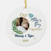 Foto lijst, blauw, Onze Eerste Moederdag Samen Keramisch Ornament (Voorkant)