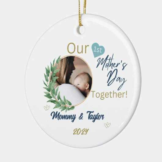 Foto lijst, blauw, Onze Eerste Moederdag Samen Keramisch Ornament (Links)