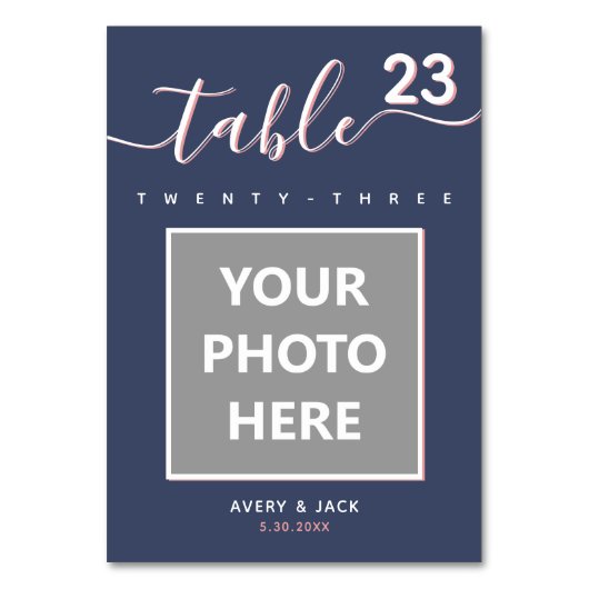 Foto Lijst Elegant & Modern Script Navy & Blush Kaart (Voorkant)