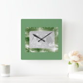 Foto Lijst Green Sparkles Wall Clock Vierkante Klok (Huis)