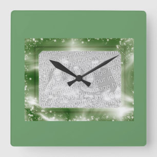 Foto Lijst Green Sparkles Wall Clock Vierkante Klok