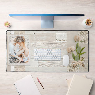 Foto Lijst & Lint Wrapped Flowers op Wit Hout Bureaumat