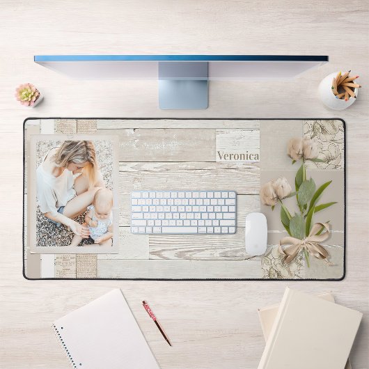 Foto Lijst & Lint Wrapped Flowers op Wit Hout Bureaumat