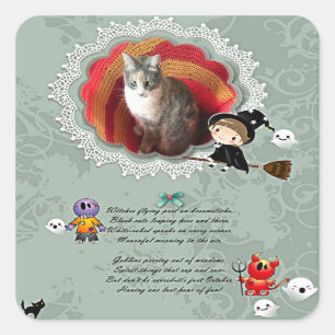 Foto Lijst met heks, monsters, Ghost, Cat Vierkante Sticker