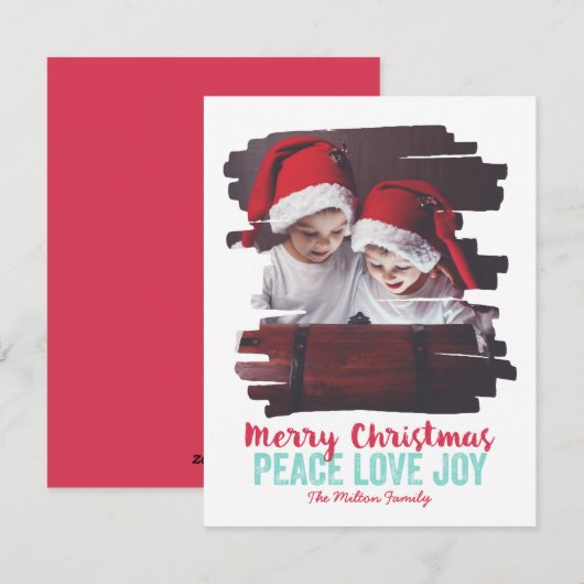 Foto Lijst Peace Love Joy Feestdagenkaart (Voorkant / Achterkant)