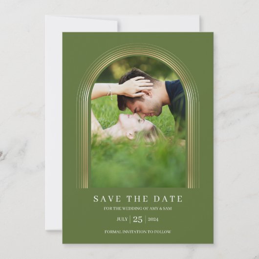Foto Lijst Persoonlijk Olive Green Gold Elegant Save The Date (Voorkant)