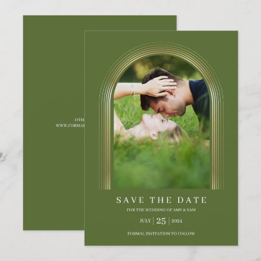 Foto Lijst Persoonlijk Olive Green Gold Elegant Save The Date (Voorkant / Achterkant)