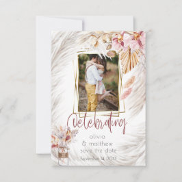 Foto Lijst Rustic Burgundy Pink Ivory Pampas Gras Kaart