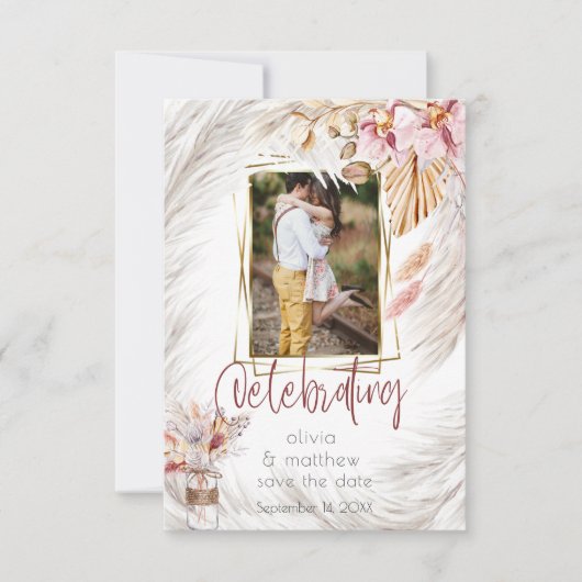 Foto Lijst Rustic Burgundy Pink Ivory Pampas Gras Kaart (Voorkant)