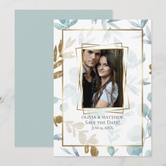 FOTO-LIJST | Stamblauwe Waterverf Eucalyptus Kaart (Voorkant / Achterkant)