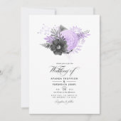 Foto lila en Charcoal Floral Wedding Kaart (Voorkant)