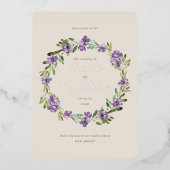 Foto Lila Paars Botanical Wreath Wedding Folie Uitnodiging (Voorkant)