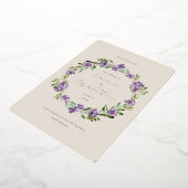 Foto Lila Paars Botanical Wreath Wedding Folie Uitnodiging (Gedraaid)