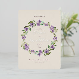 Foto Lila Paars Botanical Wreath Wedding Folie Uitnodiging