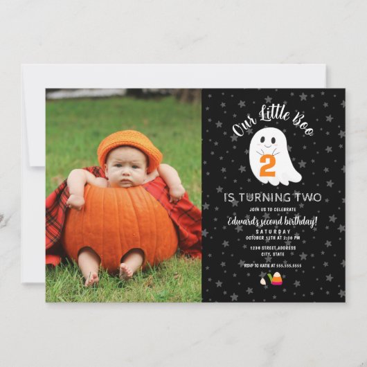 Foto Little Boo Turning 2 Halloween 2e verjaardag Kaart (Voorkant)