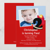 Foto Little Firefighter Boy 2de Birthday Party Kaart (Voorkant / Achterkant)
