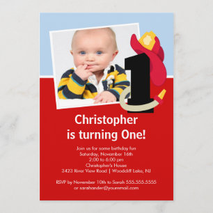 Foto: Little Firefighter Boy First Birthday Party Kaart