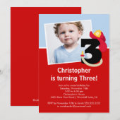 Foto Little Firefighter Boy Third Birthday party Kaart (Voorkant / Achterkant)