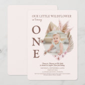 Foto Little Wildflower 1st Birthday Invitation Kaart (Voorkant / Achterkant)