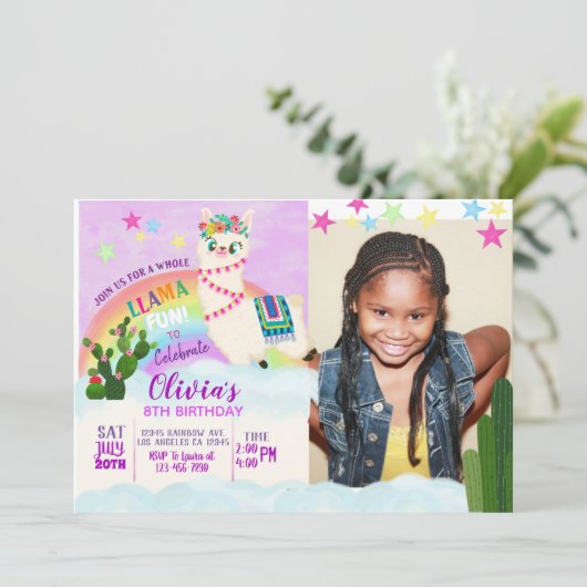 FOTO Llama Verjaardag Uitnodiging (Staand voorkant)