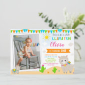 Foto: Llama verjaardaguitnodiging Alpaca uitnodigi Kaart (Staand voorkant)