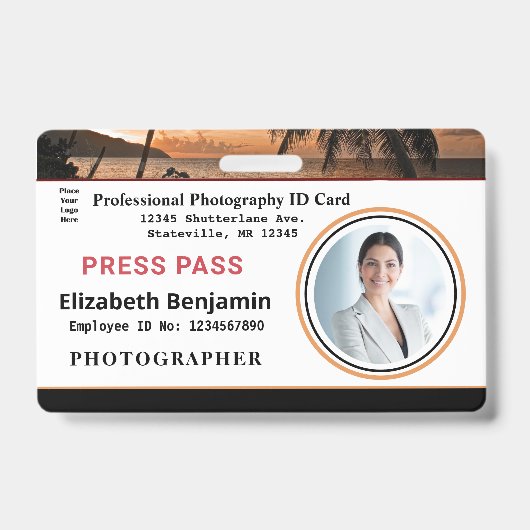Foto Logo Bar Code Naam Klant Badge (Voorzijde)