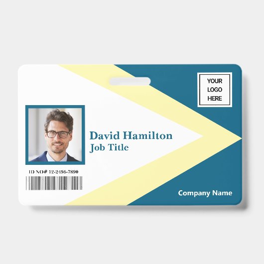 Foto Logo Barcode Blauw Wit Geel Geometrisch Badge (Voorzijde)