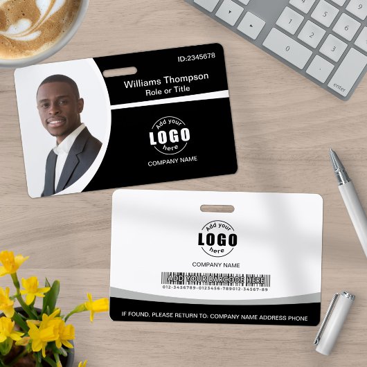 Foto Logo Barcode Employee Black and White Badge