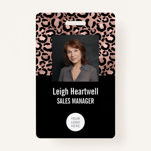 Foto Logo Barcode Roos Gold Black Leopard Print Badge (Voorkant)