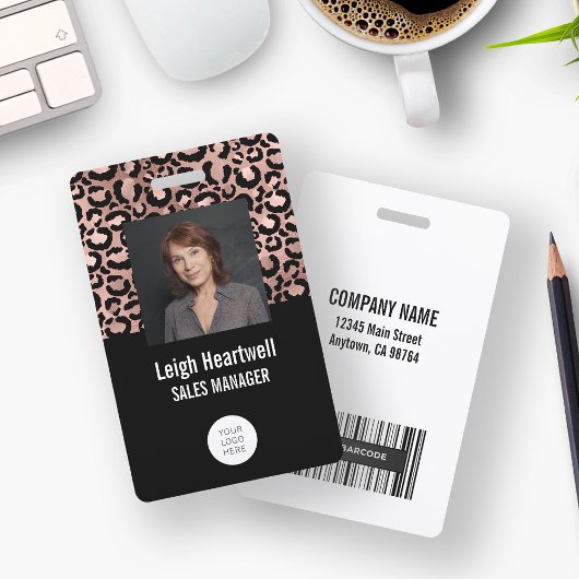 Foto Logo Barcode Roze Goud Zwart Luipaardprint Badge