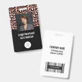 Foto Logo Barcode Roze Goud Zwart Luipaardprint Badge (Voor- en achterkant)