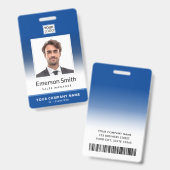 Foto logo blauw verloop modern personeelskaart badge (Voor- en achterkant)