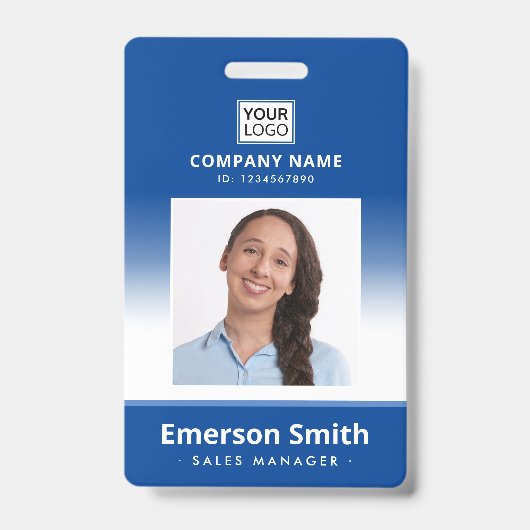 Foto logo blauwe verloop medewerker naam titel id badge (Voorzijde)