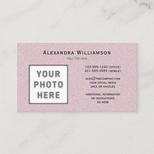 Foto Logo horizontaal dubbelzijdig glitterroze Visitekaartje (Voorkant)