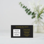 Foto Logo Horizontale Elegant Gold Black Sjabloon Visitekaartje (Staand voorkant)