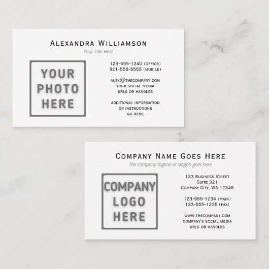 Foto Logo Horizontale voor- en achterkant Sjabloon Visitekaartje (Voorkant / Achterkant)