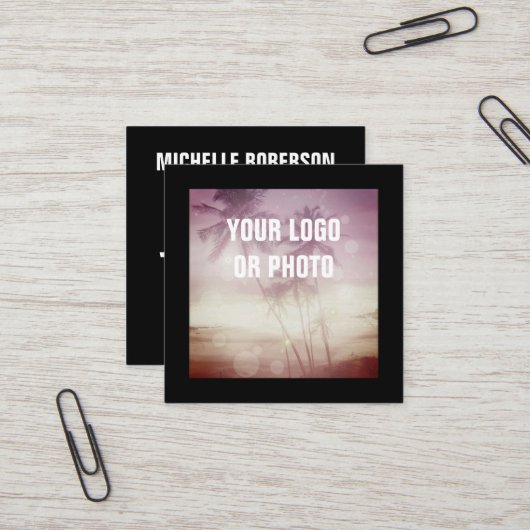 Foto-logo internetpictogrammen vierkante visitekaartje (Voorkant / Achterkant in situ)