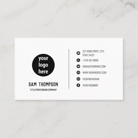 Foto & Logo Moderne, minimalistische sociale media Visitekaartje (Achterkant)