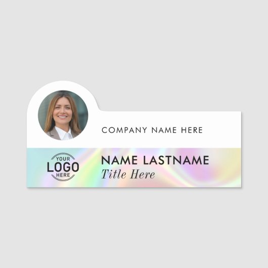 Foto Logo Professional Faux Holographic Business Naamplaatje (Voorkant)