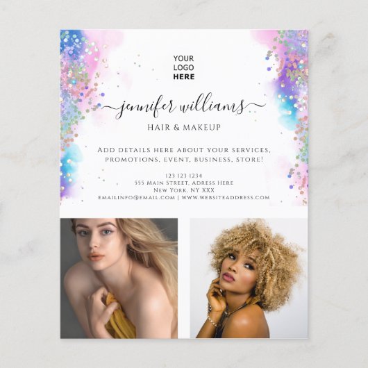 Foto Logo Promotionele Waterverf Holo Glitter Flyer (Voorkant)