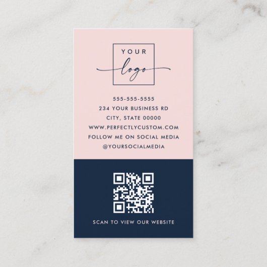 Foto logo QR code modern donkerblauw professional Visitekaartje (Achterkant)