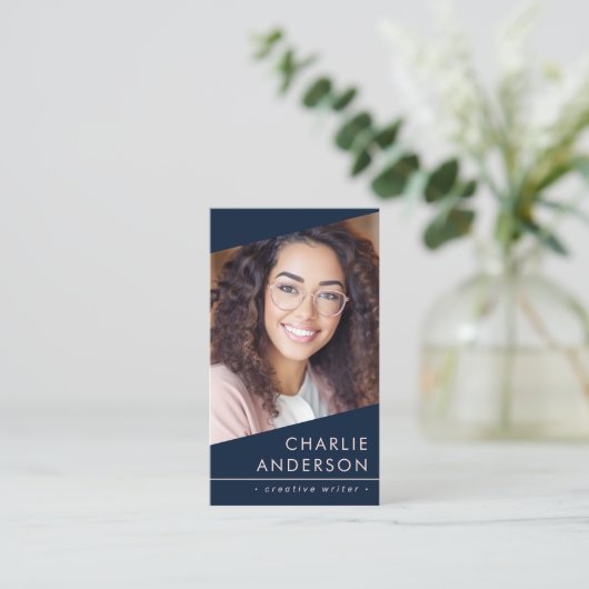 Foto logo QR code modern donkerblauw professional Visitekaartje (Staand voorkant)