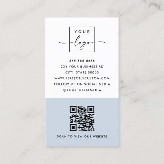 Foto logo QR code modern stoffig blauw professiona Visitekaartje (Achterkant)