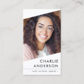 Foto logo QR code modern stoffig blauw professiona Visitekaartje (Voorkant)