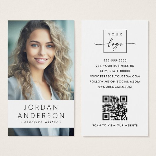 Foto logo QR-code modern wit visitekaartje (Voorkant /achterkant)