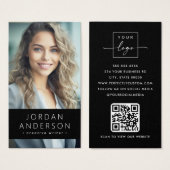 Foto logo QR code modern zwart visitekaartje (Voorkant /achterkant)