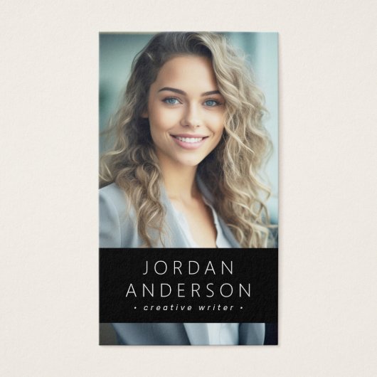 Foto logo QR code modern zwart visitekaartje (Voorkant)